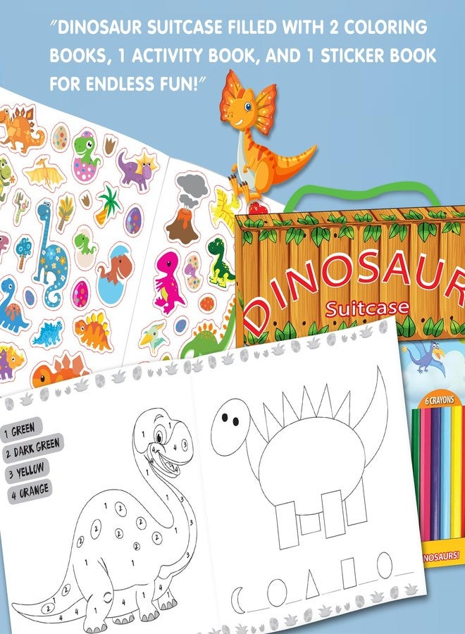 BRIJBASI Early Learning Dinosaur Colouring Fun Activities Art and Craft Suitcase for Kids - 1 Activity Book, 1 Sticker Book with 8 Full Size Colour Pencils - Ages 3+ Years - Image 4